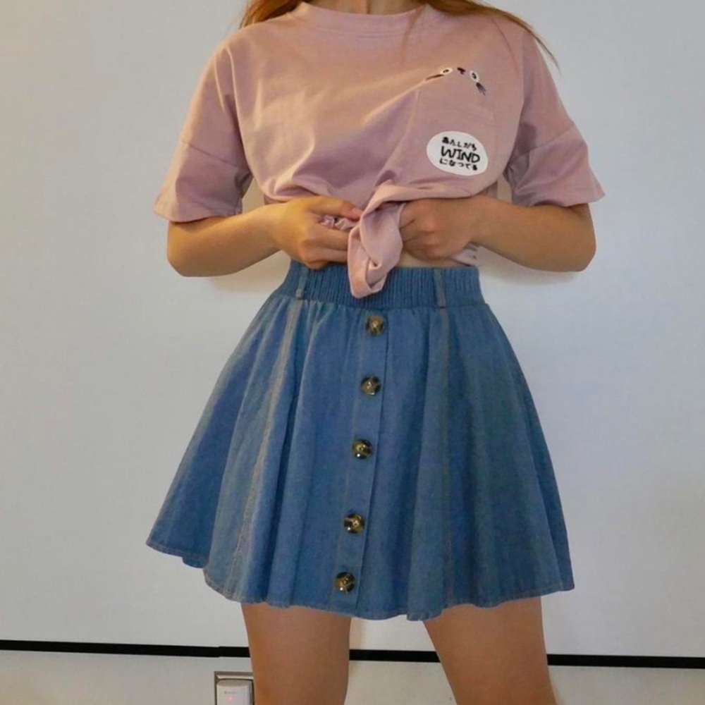 extremely cute elastic waist denim button down skirt